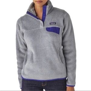 Patagonia Fleece Pullover Re-Tool Snap-T Gray Purple Zip Collar